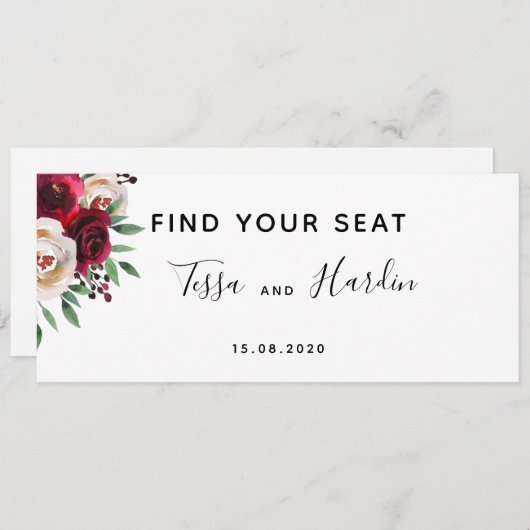 Burgundy Wedding Seating Chart Card Karte (Vorne/Hinten)