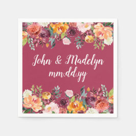 Burgundy Wedding Serviette Personalisiert Floral