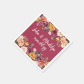 Burgundy Wedding Serviette Personalisiert Floral (Ecke)