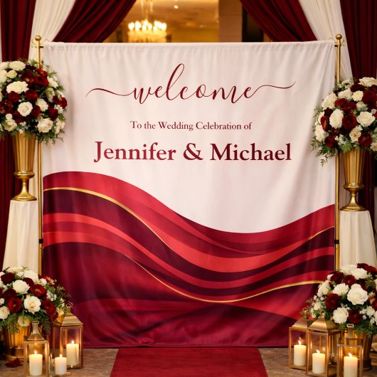 Burgundy Wedding Sign Wandteppich