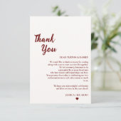 Burgundy Wedding Table Danke Karte (Stehend Vorderseite)