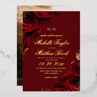 Burgundy Wedding Theme Red Flowers Photo Folieneinladung