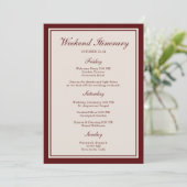 Burgundy Wedding Weekend Itinerary Card Einladung (Stehend Vorderseite)