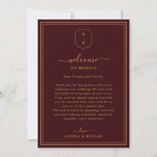 Burgundy Wedding Welcome Letter & Itinerary Card Einladung (Vorderseite)