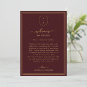 Burgundy Wedding Welcome Letter & Itinerary Card Einladung (Stehend Vorderseite)