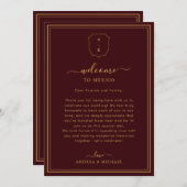 Burgundy Wedding Welcome Letter & Itinerary Card Einladung (Vorne/Hinten)