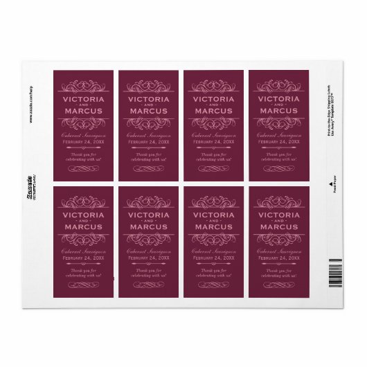 Burgundy Wedding Wine Bottle Monogram Fevor Labels (Vorne)