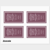 Burgundy Wedding Wine Bottle Monogram Fevor Labels Rechteckiger Aufkleber (Blatt)