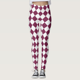 Burgundy-Weiß-Schachbrett-Diamantmuster Leggings