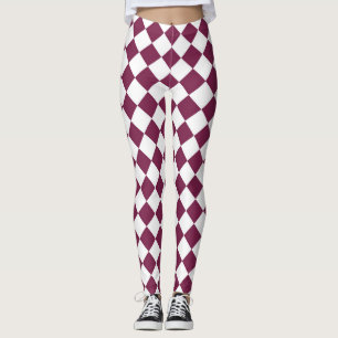 Burgundy-Weiß-Schachbrett-Diamantmuster Leggings