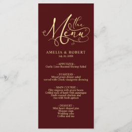 Burgundy Whimsical Elegant Gold Calligraphy Menu Menükarte