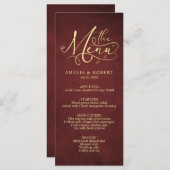 Burgundy Whimsical Perchment Gold Kalligrafie Menükarte (Vorne/Hinten)