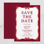 Burgundy Whimsical Red Bow Save The Date Einladung (Vorne/Hinten)