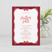 Burgundy Whimsical Red Bow Striped Christmas Party Einladung (Stehend Vorderseite)