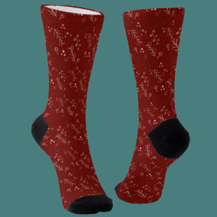 Burgundy Whimsy Doodle Crew Socks Socken