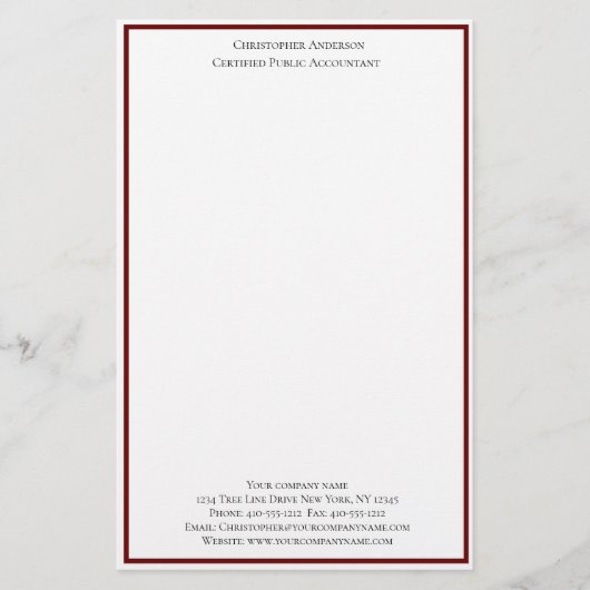 Burgundy White Beruflich Business Personalisiert Briefpapier (Vorderseite)