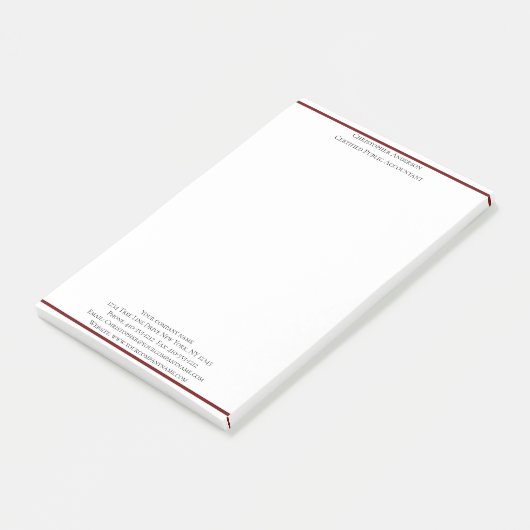 Burgundy White Beruflich Business Personalisiert Post-it Klebezettel (angewinkelt)