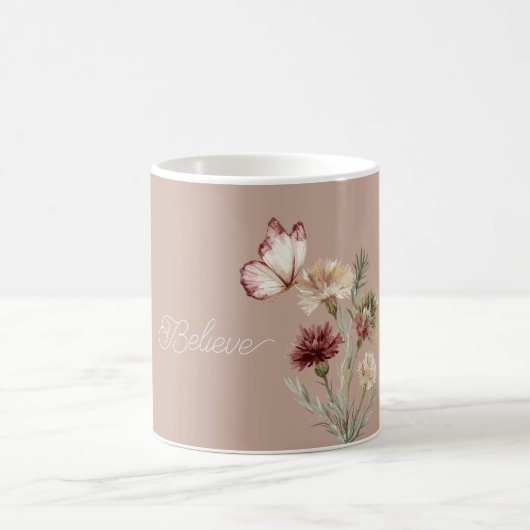 Burgundy White Butterfly Flowers Kaffeetasse (Mittel)