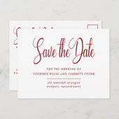 Burgundy & White Calligrafy Wedding Save the Date Einladungspostkarte (Vorne/Hinten)