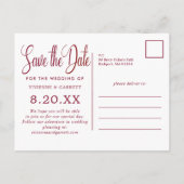 Burgundy & White Calligrafy Wedding Save the Date Einladungspostkarte (Rückseite)