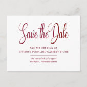 Burgundy & White Calligrafy Wedding Save the Date Einladungspostkarte (Vorderseite)