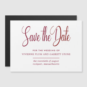 Burgundy & White Calligrafy Wedding Save the Date Magneteinladung