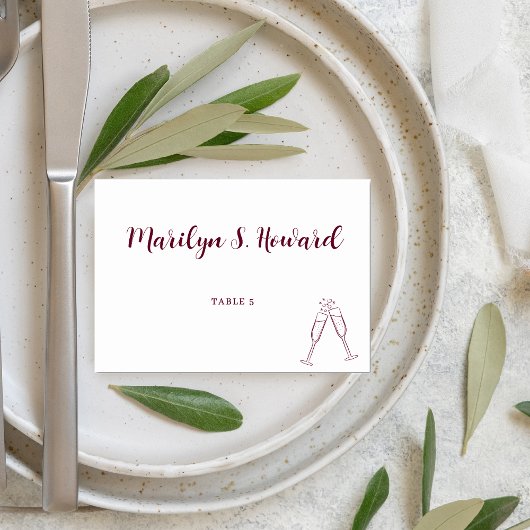 Burgundy White Champagne Minimalistisch Wedding Tischnummer
