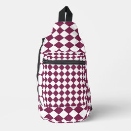 Burgundy White Checker Diamond Pattern Crossbody Bag