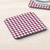 Burgundy White Checker Diamond Pattern Getränkeuntersetzer (Linke Seite)
