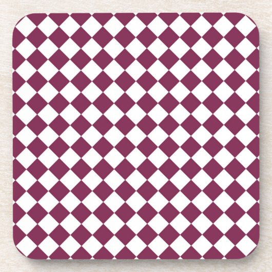 Burgundy White Checker Diamond Pattern Getränkeuntersetzer (Vorderseite)