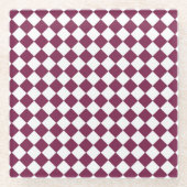 Burgundy White Checker Diamond Pattern Glasuntersetzer (Vorderseite)