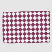 Burgundy White Checker Diamond Pattern Golfhandtuch (Horizontal)