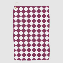 Burgundy White Checker Diamond Pattern Golfhandtuch