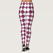 Burgundy White Checker Diamond Pattern Leggings (Rückseite)