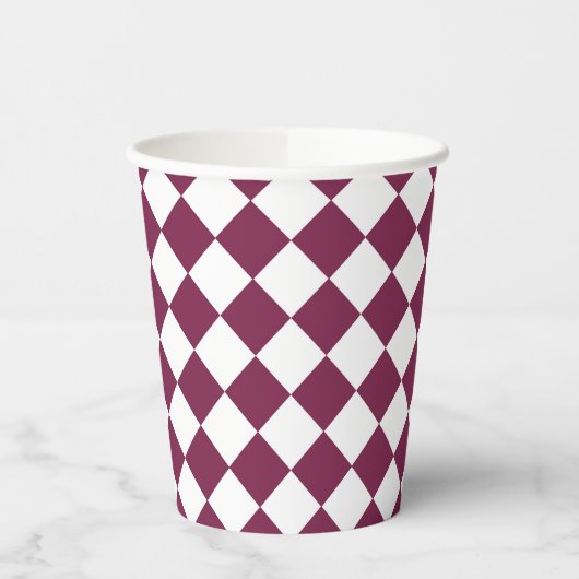Burgundy White Checker Diamond Pattern Pappbecher (Links)