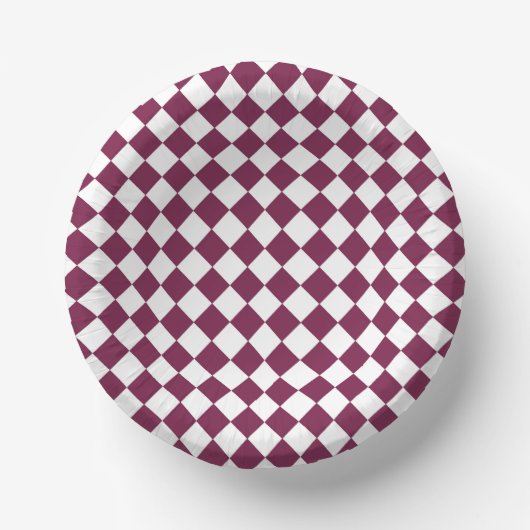 Burgundy White Checker Diamond Pattern Pappteller (Vorderseite)