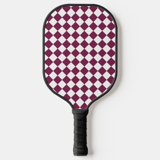 Burgundy White Checker Diamond Pattern Pickleball Schläger (Vorderseite)