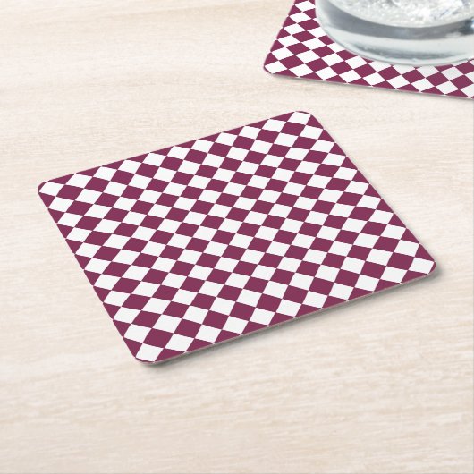 Burgundy White Checker Diamond Pattern Rechteckiger Pappuntersetzer (angewinkelt)