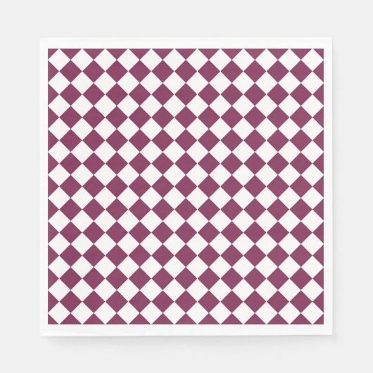 Burgundy White Checker Diamond Pattern Serviette (Vorderseite)