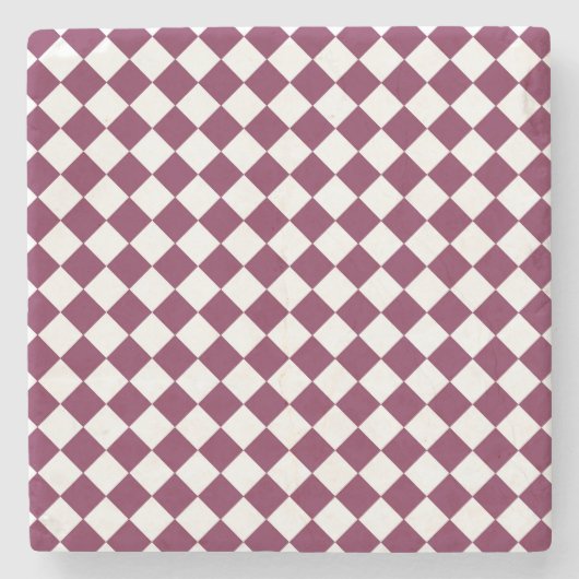 Burgundy White Checker Diamond Pattern Steinuntersetzer (Vorderseite)