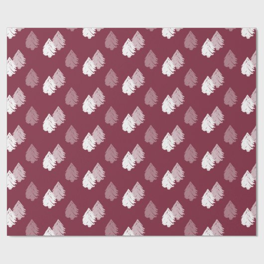 Burgundy White Christmas Tree Muster Geschenkpapier (Flach)