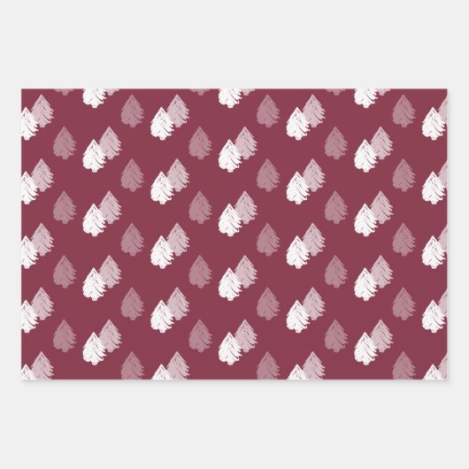 Burgundy White Christmas Tree Muster Geschenkpapier Set (Vorderseite 3)