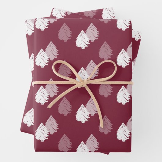 Burgundy White Christmas Tree Muster Geschenkpapier Set (Beispiel)