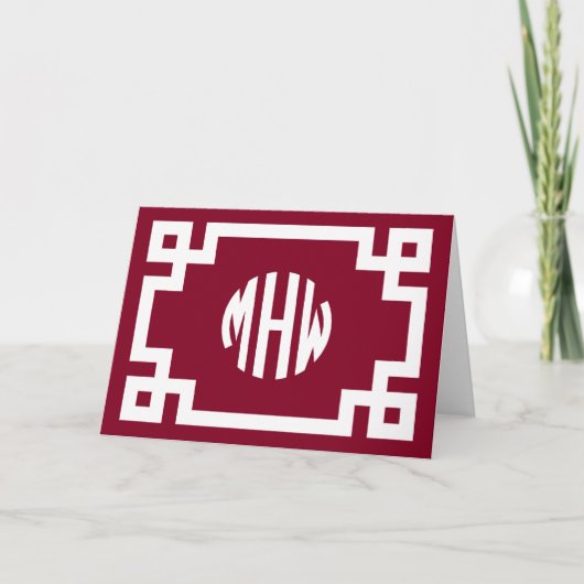 Burgundy White Circle Monogram Greek Key DIY BG Karte (Vorderseite)