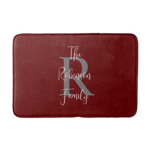 Burgundy White Family Name Classic Mit Monogramm Badematte