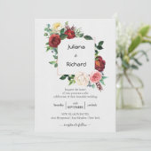 Burgundy White Floral | Bouquet Frame Wedding Einladung (Stehend Vorderseite)