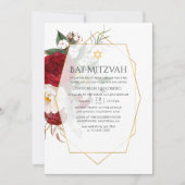 Burgundy & White Floral Geometric Bat Mitzvah Einladung (Vorderseite)