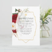 Burgundy & White Floral Geometric Bat Mitzvah Einladung (Stehend Vorderseite)