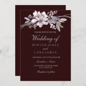 Burgundy White Floral Lila Wedding Einladung (Vorne/Hinten)