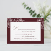 Burgundy White Floral Line Art RSVP (Stehend Vorderseite)